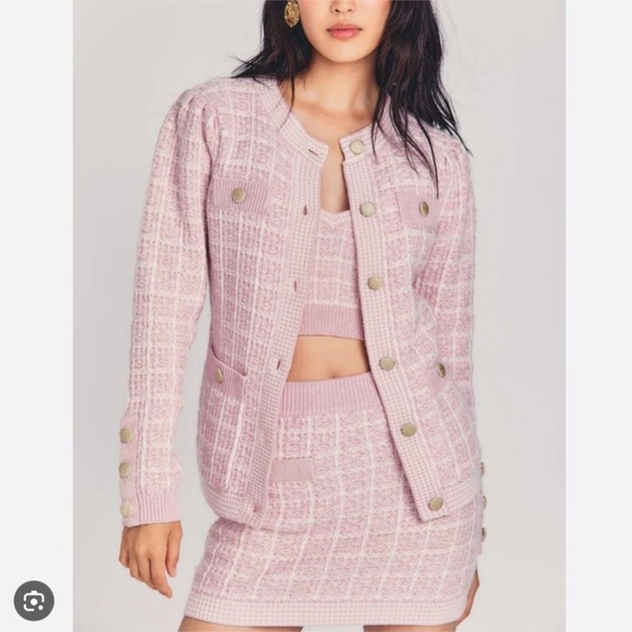 Loveshackfancy Rollins Tweed Blazer Pink Size Large - Picture 1 of 10